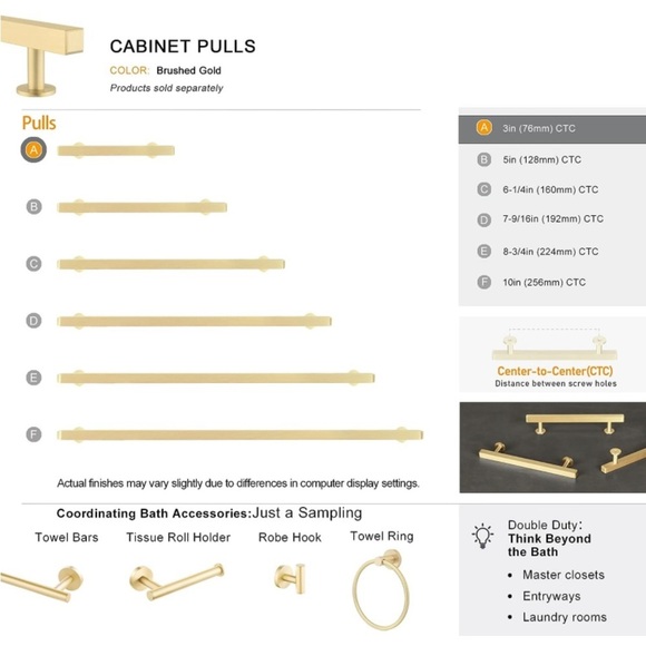 COPY - 6 - Pack Solid Brass Cabinet Pulls 3” Hole Center (in Brush Gold Finish) - Picture 5 of 12